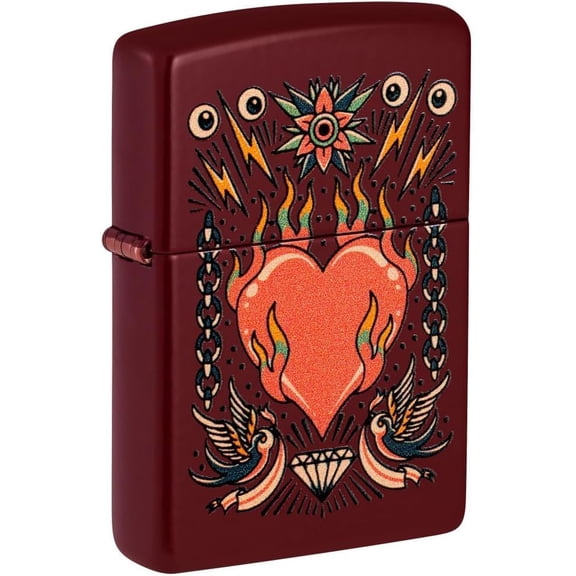 Zippo Lighter - Customized Message on Tattoo Heart Merlot Pocket Lighter 46584