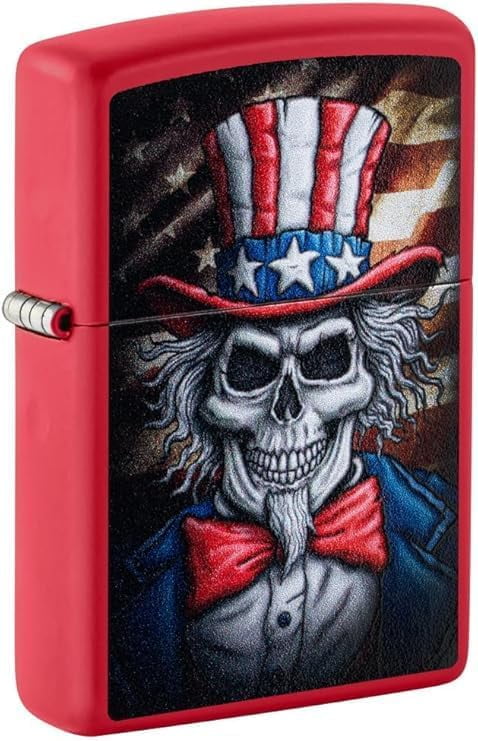 Zippo Lighter - Customized Message on Uncle Skeleton Red Matte Pocket 46696