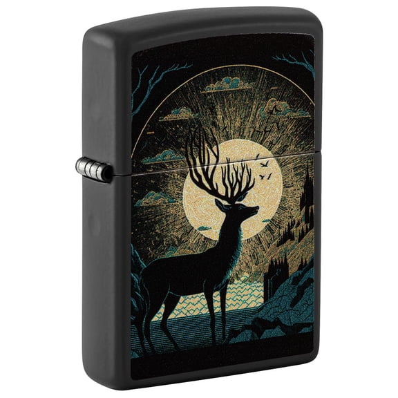 Zippo Lighter: Deer and Sun Design - Black Matte 46615