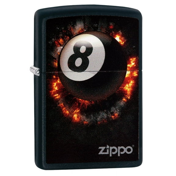 Zippo Lighter: Eight Ball on Fire - Black Matte 79188