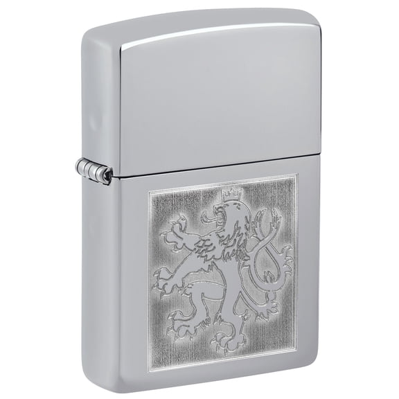Zippo Lighter: Engraved Lion in Square - High Polish Chrome 81656