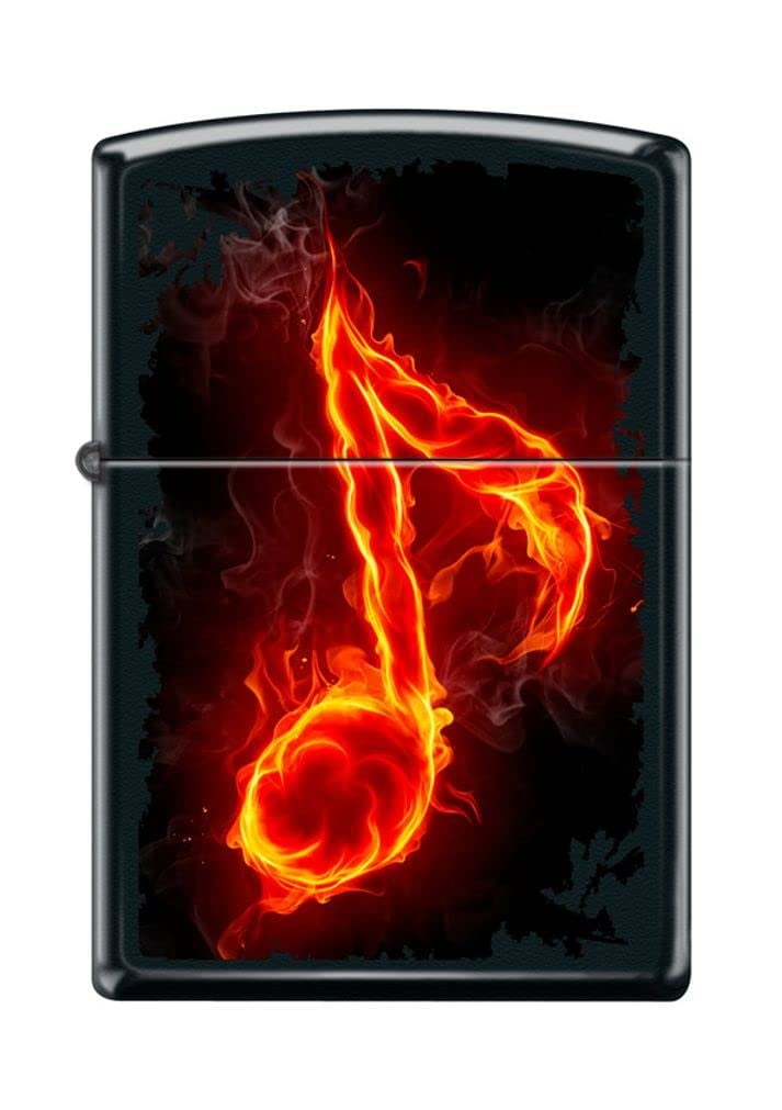 Zippo Lighter-Personalized Custom Message Engraved on Backside Fiery Music Note Black Matte Windproof Lighter #Z5127
