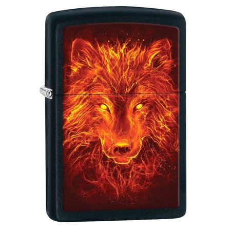 Zippo Lighter: Fiery Wolf - Black Matte 80829