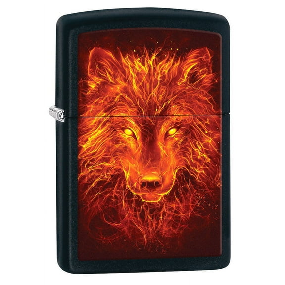 Zippo Lighter: Fiery Wolf - Black Matte 80829