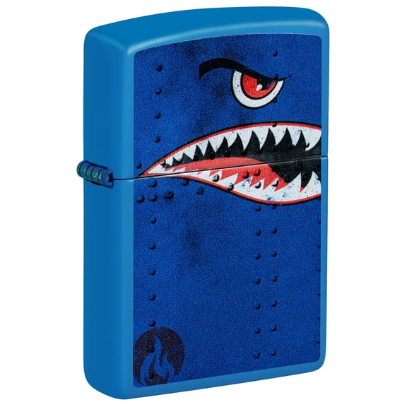 Zippo Lighter: Fighter Plane Nose Art, Shark Teeth - Sky Blue Matte 81481