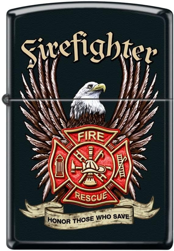 Zippo Lighter Firefighter Eagles Shield Fireman Black Matte Lighter 