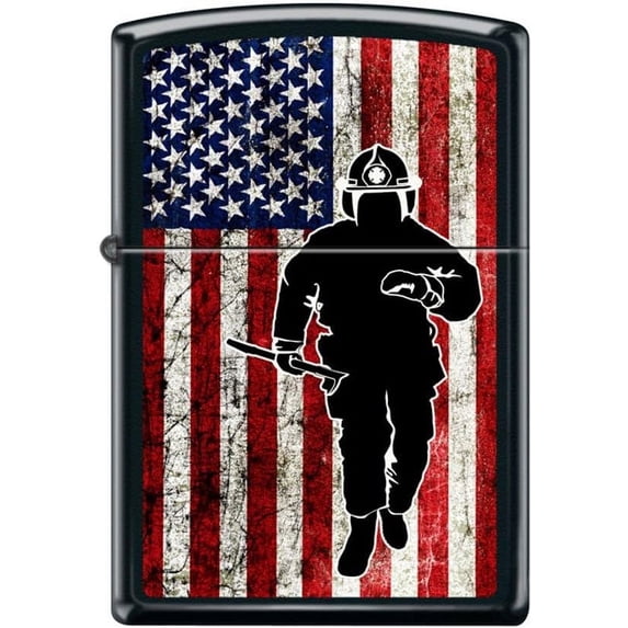 Zippo Lighter- Firefighter Flag Fireman Black Matte Windproof Lighter #Z5256