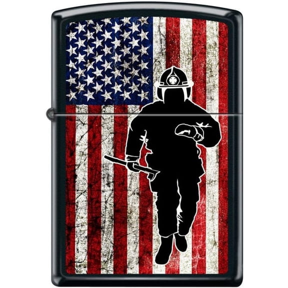 Zippo Lighter- Firefighter Flag Fireman Black Matte Windproof Lighter #Z5256