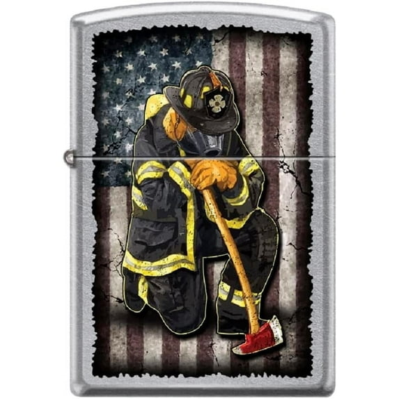 Zippo Lighter- Firefighter US Flag Brushed Chrome Windproof Lighter #Z5242