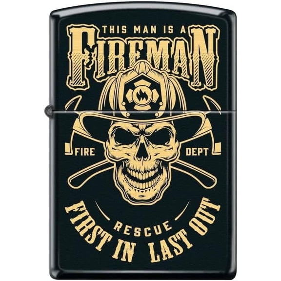 Zippo Lighter-Fireman Skull Design Black Matte Windproof Lighter #Z5434