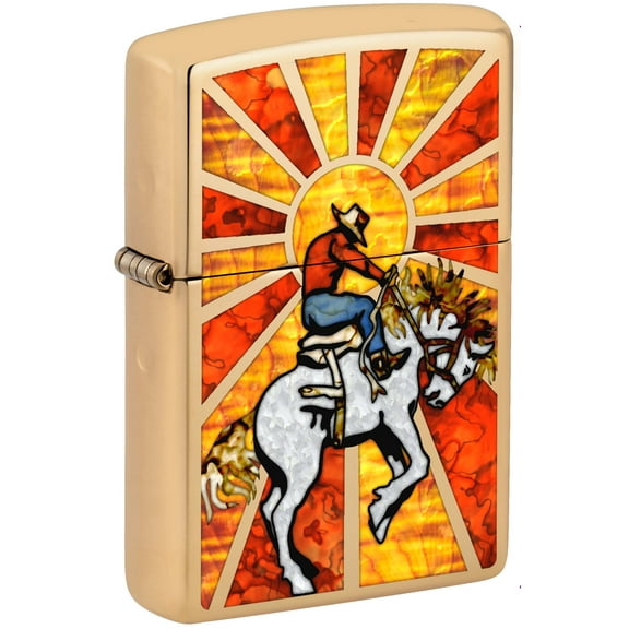 Zippo Lighter: Fusion Bucking Bronco and Cowboy - High Polish Brass 81142