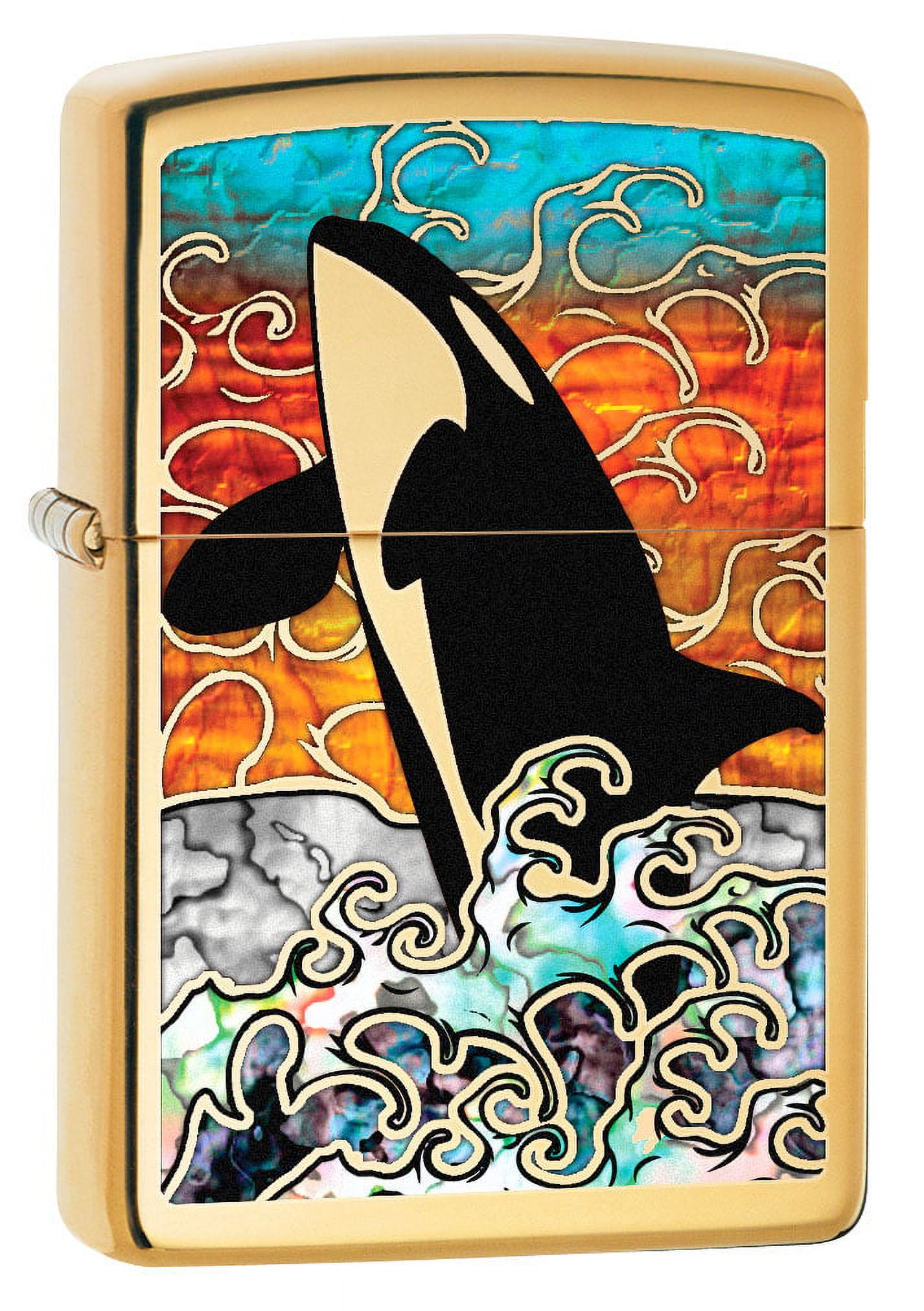 Zippo Lighter: Fusion Orca, Killer Whale in Ocean - High Polish Brass 80244