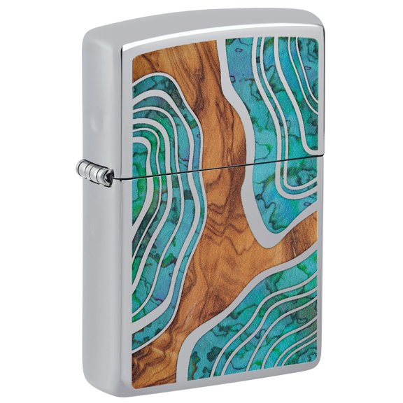 Zippo Lighter: Fusion Wood and Shell Design - High Polish Chrome 46118