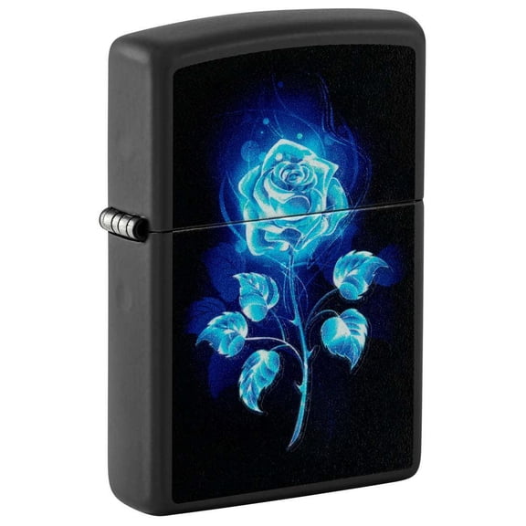 Zippo Lighter: Glowing Rose, Blacklight - Black Matte 81314