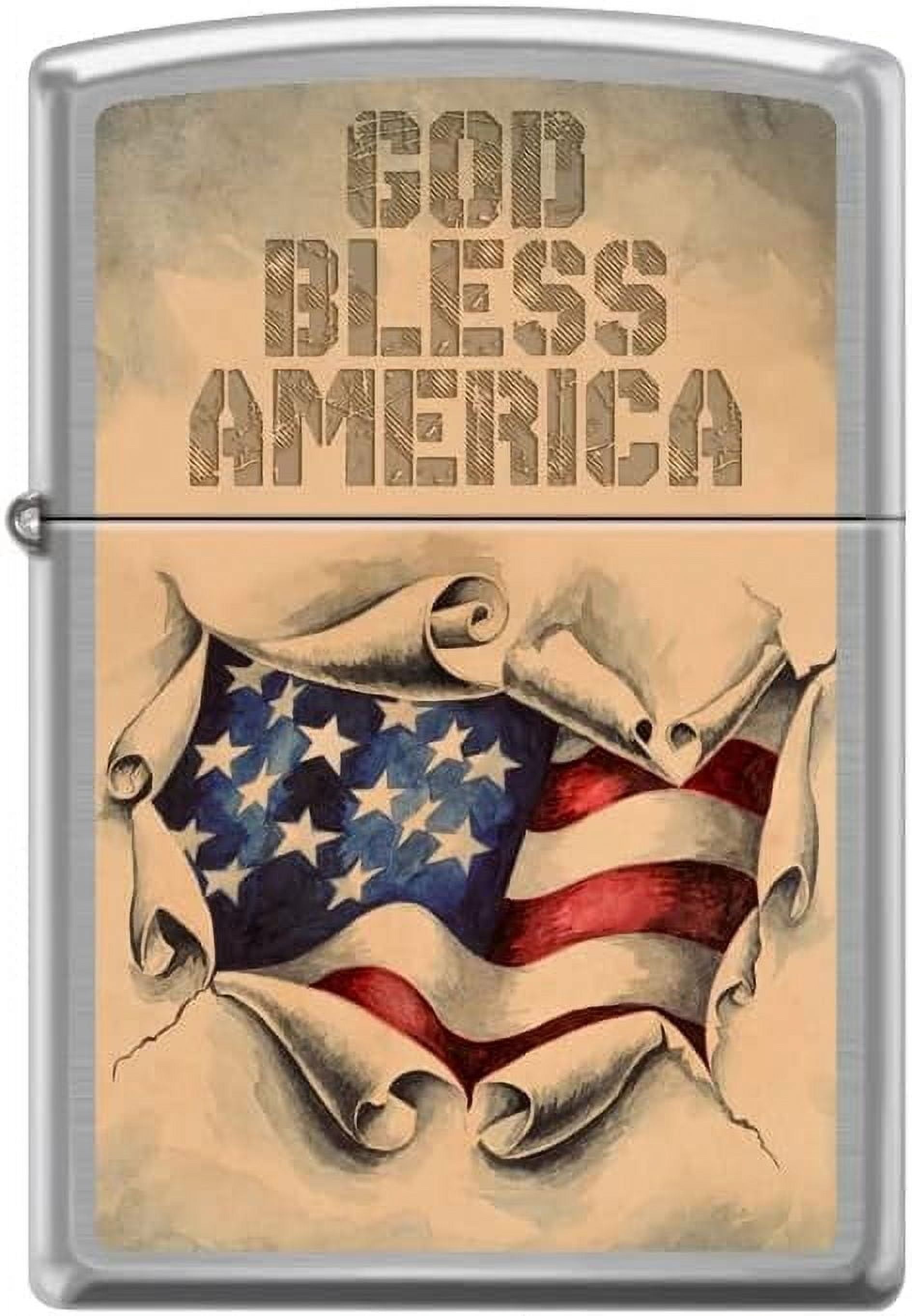 Zippo Brushed Chrome Lighter With American Eagle & Flags Design - Windproof, Refillable, Lifetime Guarantee