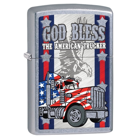 Zippo Lighter: God Bless the American Trucker - Street Chrome 80541