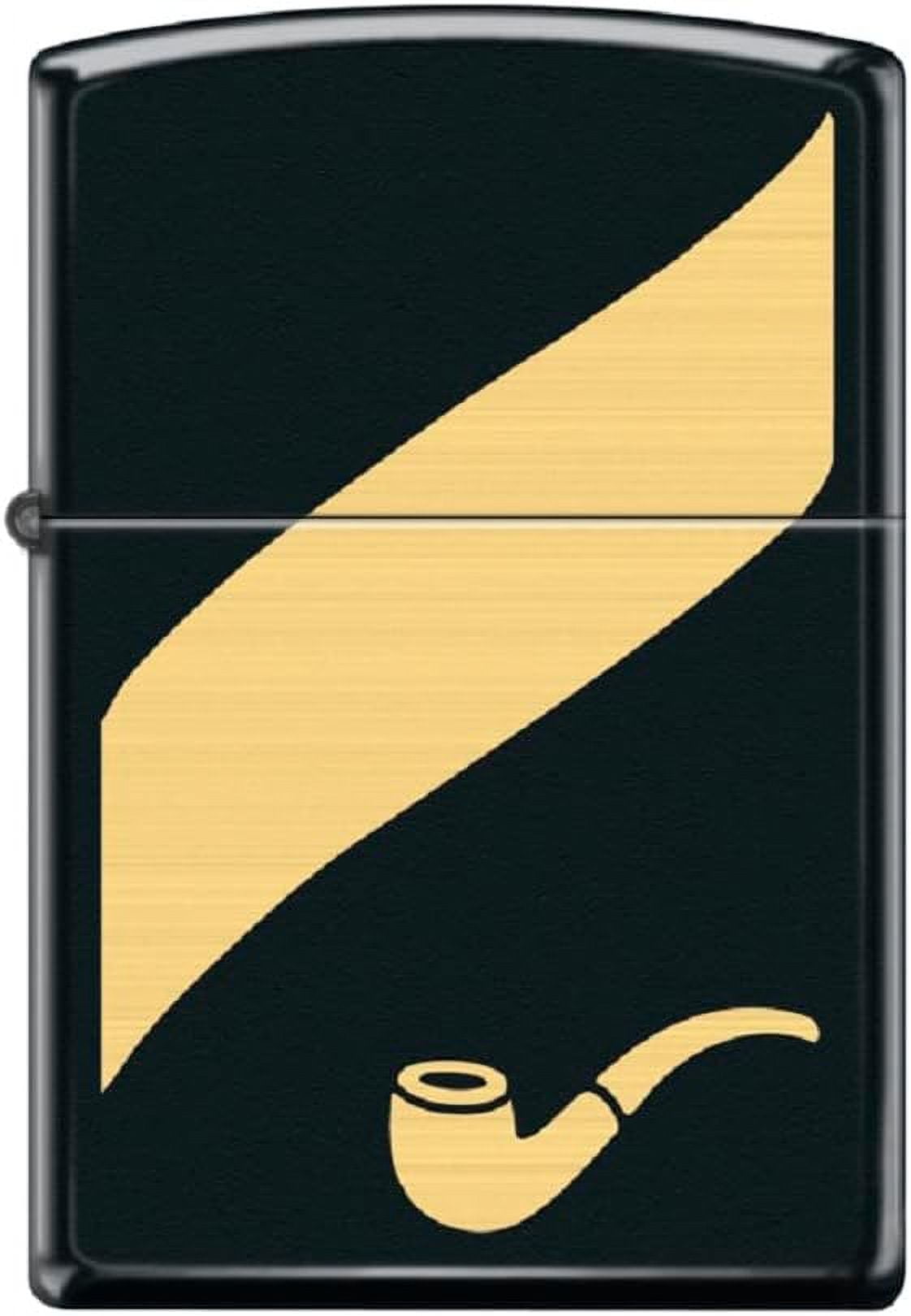 Zippo Lighter- Gold Ribbon Design Pipe Insert Black Matte Lighter #Z5521