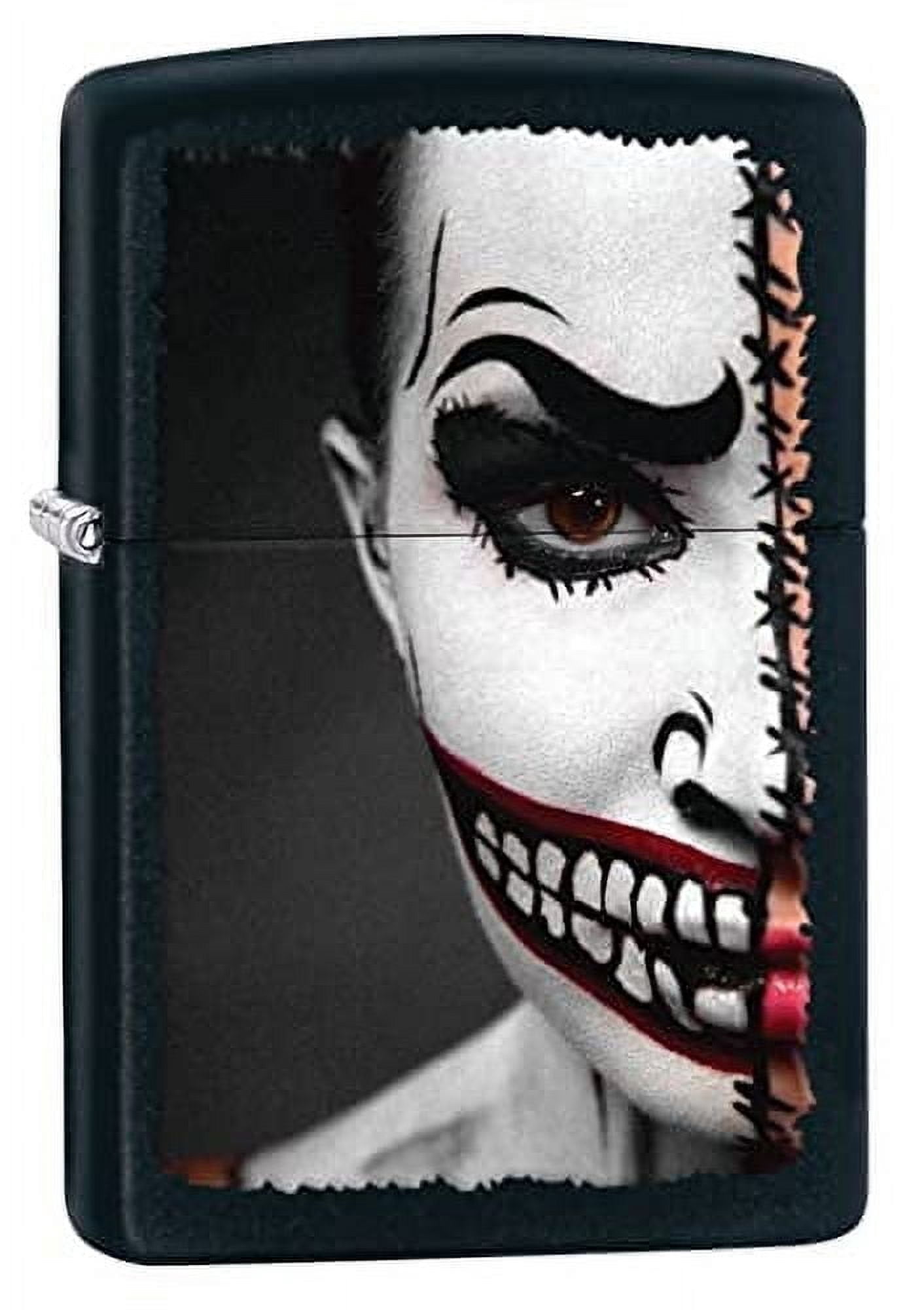 Zippo Lighter- Half Scary Face Paint Black Matte Windproof Lighter #Z5048