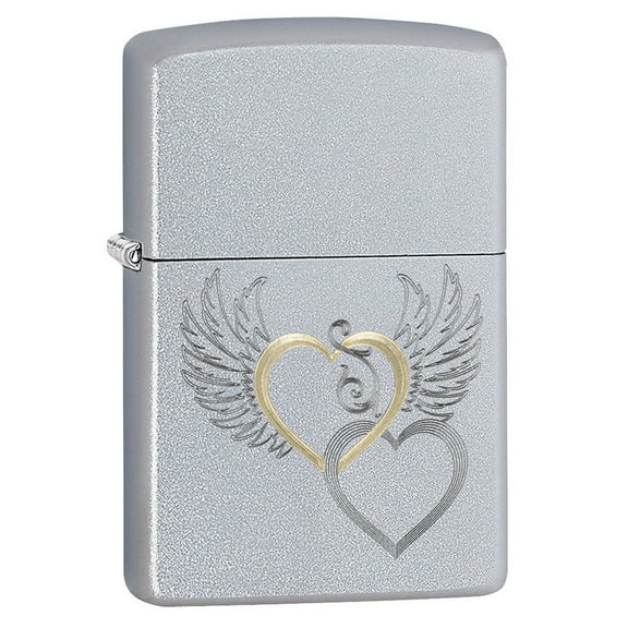Zippo Lighter: Hearts and Wings, Engraved - Satin Chrome 80768