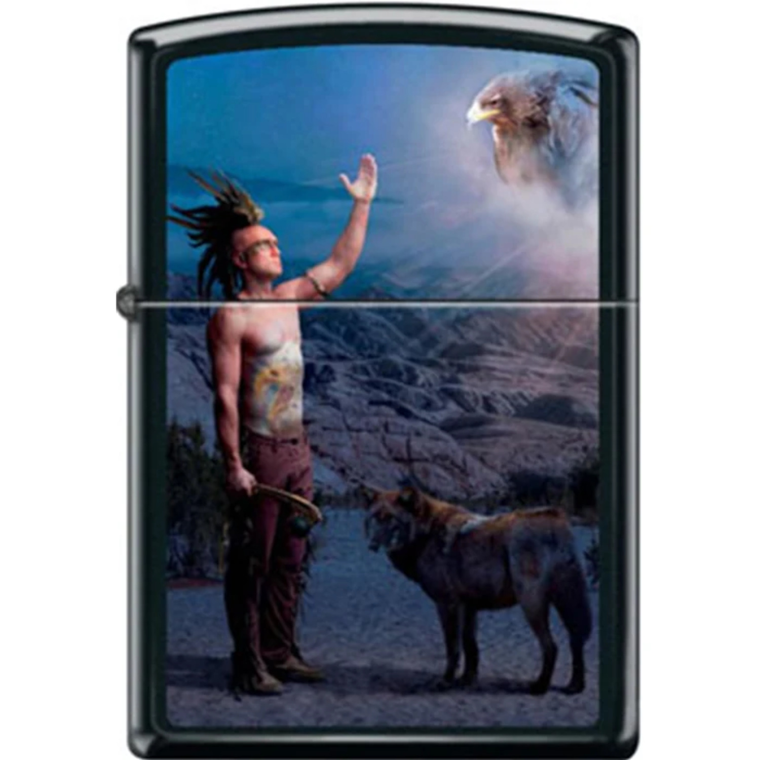 Zippo Lighter Indian with Animals Black Matte