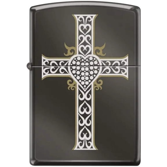 Zippo Lighter - Jewelry Heart Cross Black Ice