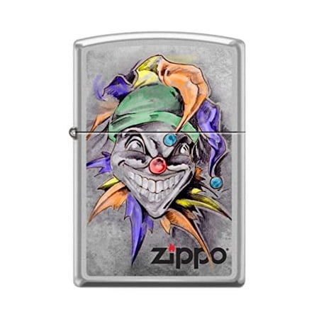 Zippo Lighter- Joker Clown Satin Chrome Windproof Lighter #Z5116