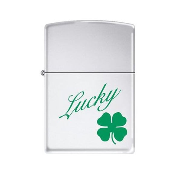 Zippo AD201 Lucky 4 Leaf Clover Green Shamrock High Polished Chrome Windproof Lighter