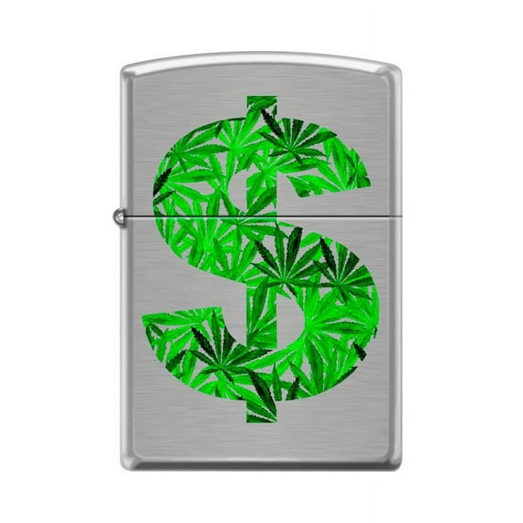 Zippo Lighter-Leaf Dollar Sign Brushed Chrome Windproof Lighter #Z5429