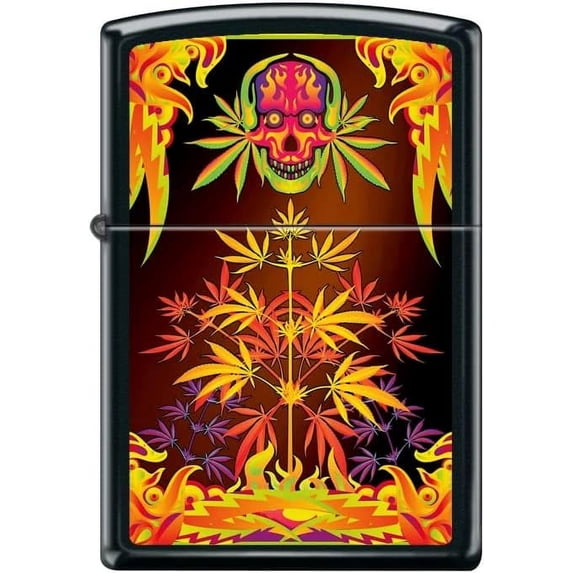 Zippo Lighter-Leaf Skull Design Black Matte Windproof Lighter #Z5453