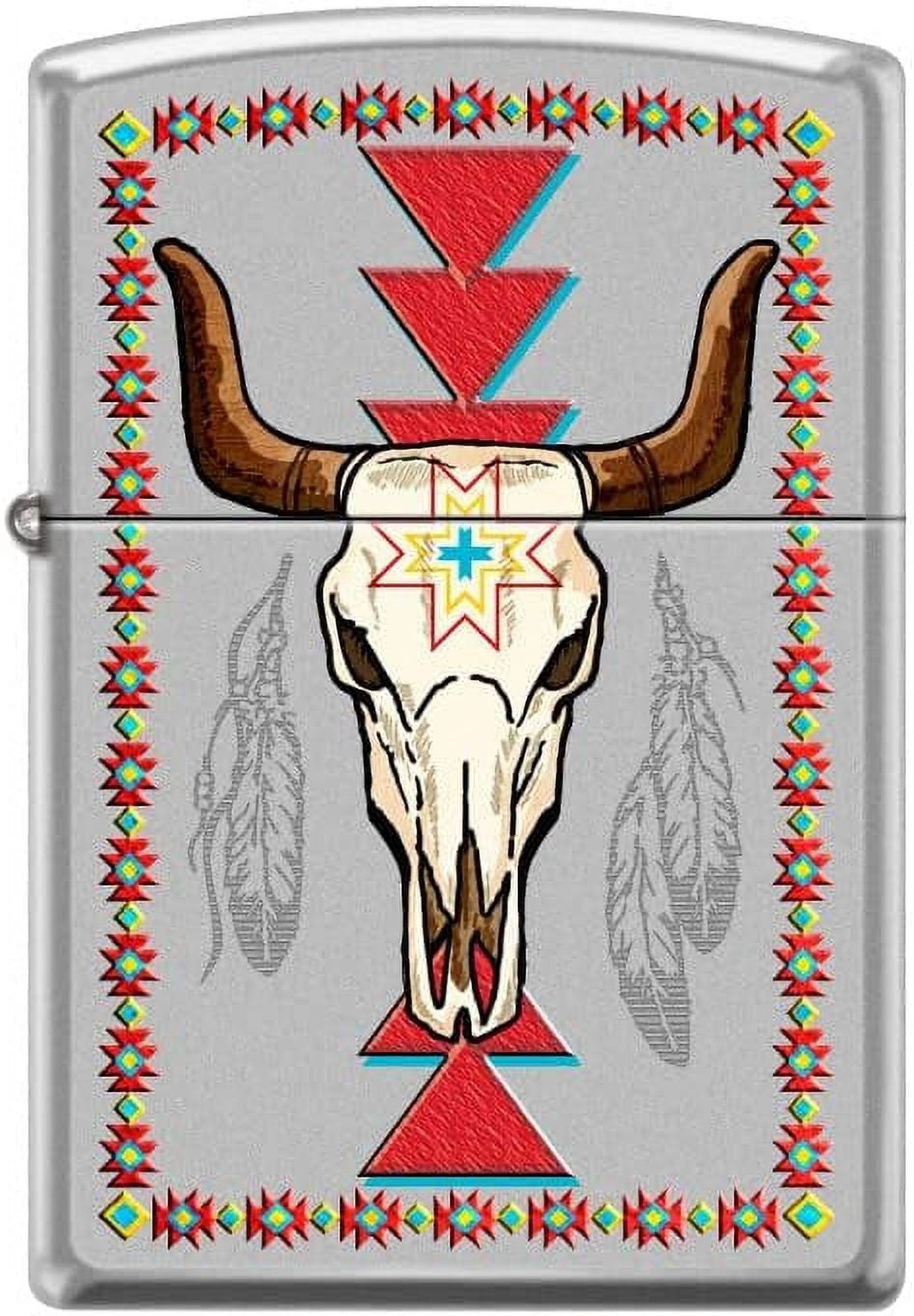 Zippo Lighter-Longhorn and Feathers Satin Chrome Windproof Lighter #Z5492