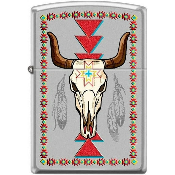 Zippo Lighter-Longhorn and Feathers Satin Chrome Windproof Lighter #Z5492