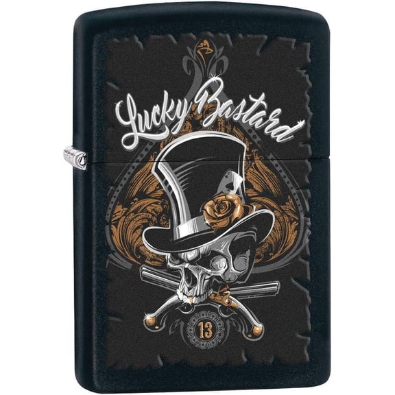 *218SKELETON* Zippo 80196 Windproof Lighter Lucky Bastard Skull Black Matte