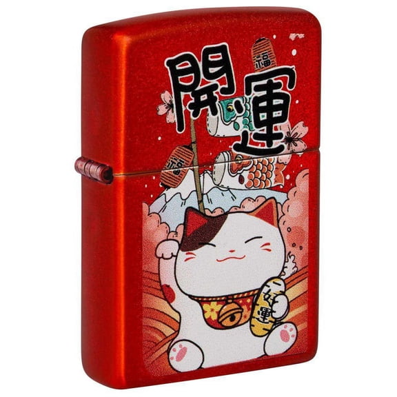 Zippo Lighter: Lucky Cat - Metallic Red 81420