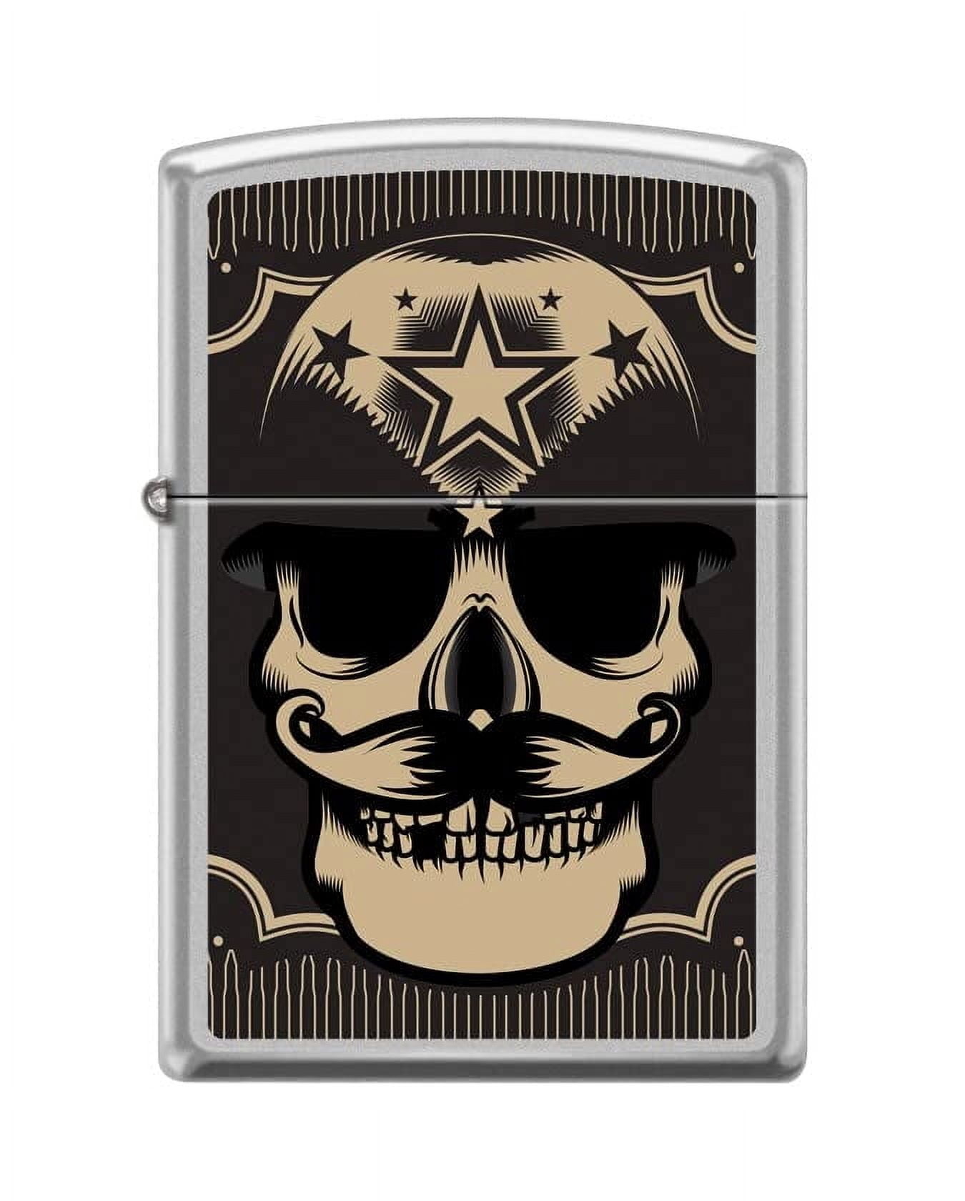 Zippo Lighter-Military Skull Two Satin Chrome Windproof Lighter #Z5407