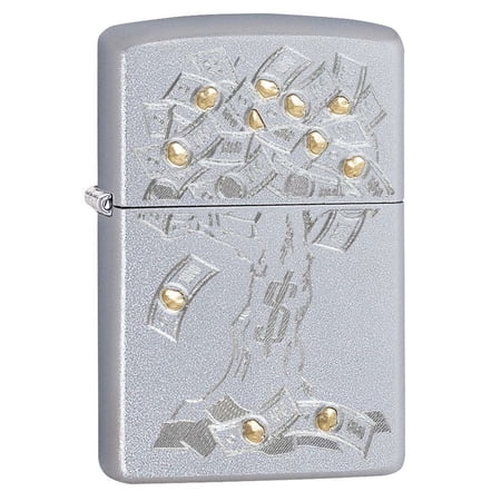Zippo Lighter: Money Tree, Engraved - Satin Chrome 81186