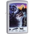 thumbnail image 1 of Zippo Lighter- Moon Howling Wolf Forest Satin Chrome Windproof Lighter #Z503, 1 of 6