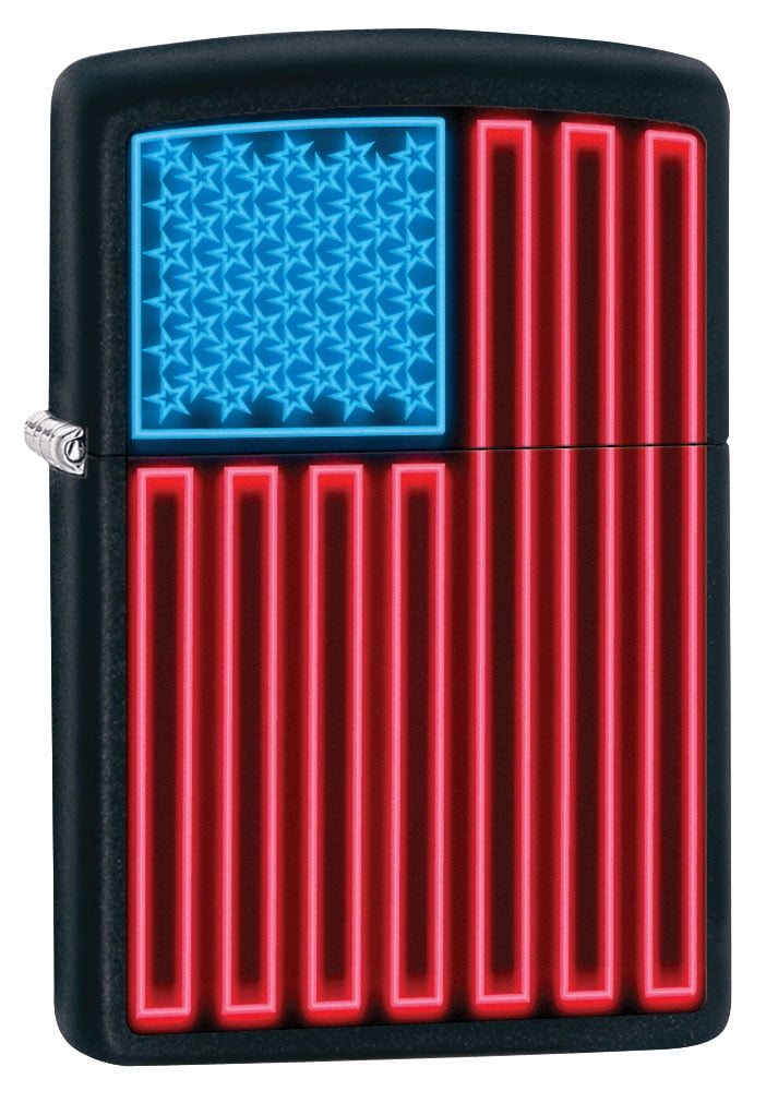 Zippo Lighter: Neon American Flag - Black Matte 79566