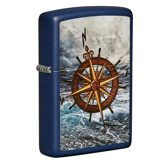 Zippo Lighter - Personalized Custom Message Engrave on Back for Compass Design Windproof Zippo Lighter (Navy Matte #49408)