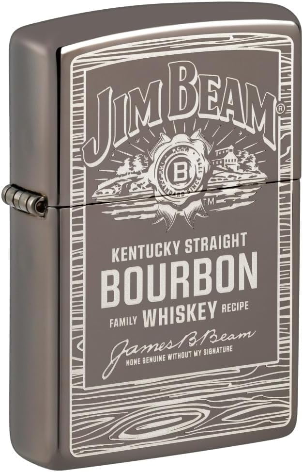 Zippo Lighter - Personalized Custom Message Engrave on Back for Jim Beam Windproof Zippo Lighter (Black Ice 48740)
