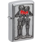 Zippo Lighter - Personalized Custom Message Engrave on Backside Skeleton Couple Emblem - Brushed Chrome 48688