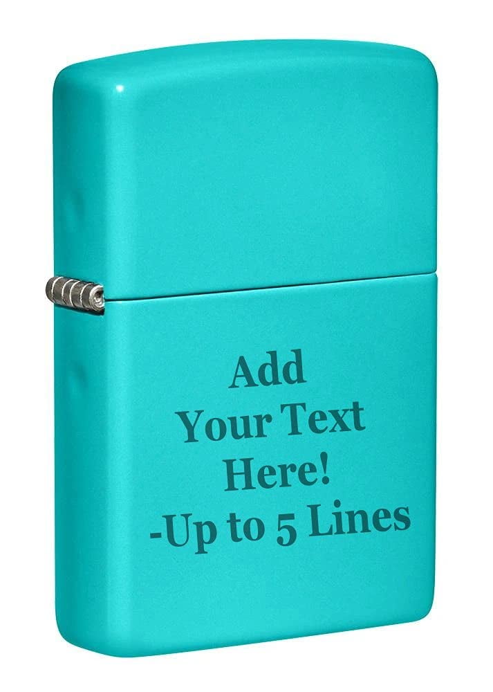 Zippo Lighter - Personalized Custom Message Engrave on Classic with Zippo Logo Windproof Lighter (Flat Turquoise 49454)