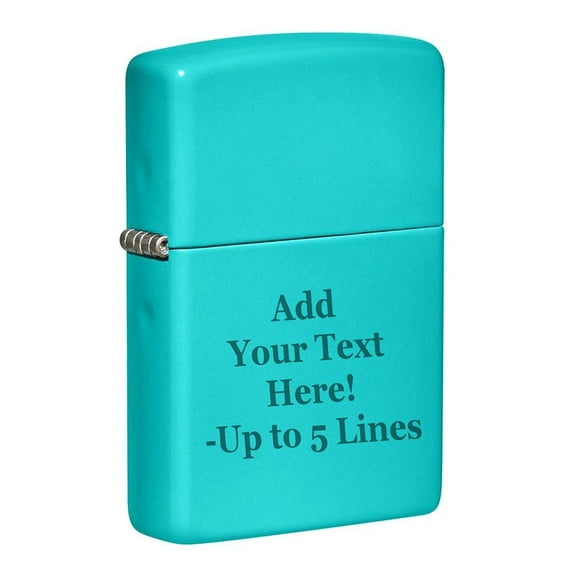 Zippo Lighter - Personalized Custom Message Engrave on Classic with Zippo Logo Windproof Lighter (Flat Turquoise 49454)