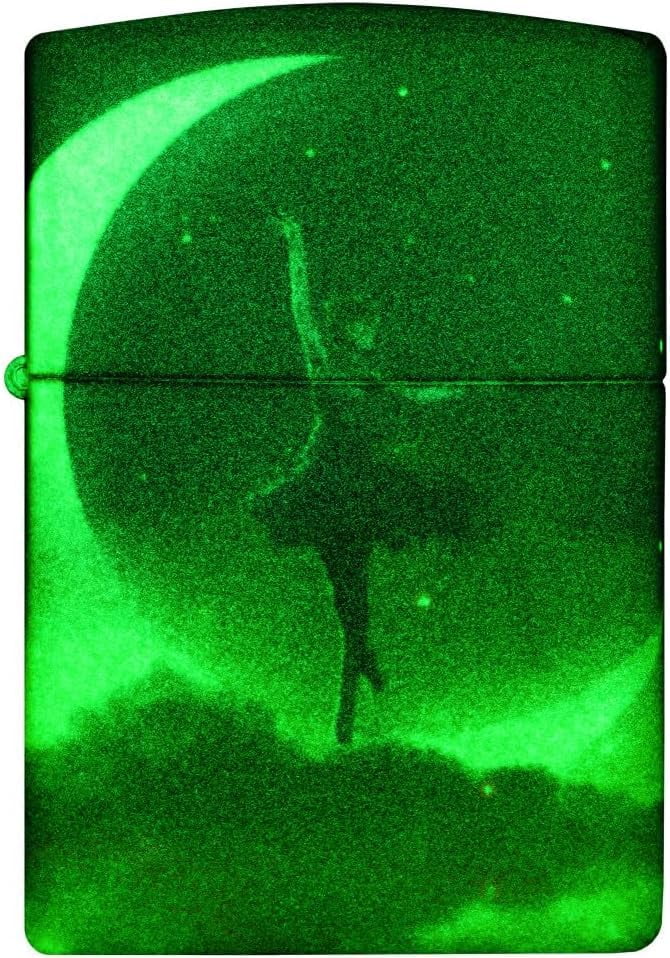 Zippo Lighter - Personalized Custom Message Engraved on Backside for Ballerina with Moon 540 Color Glow-in-The Dark Green Windproof Pocket Lighter 48781