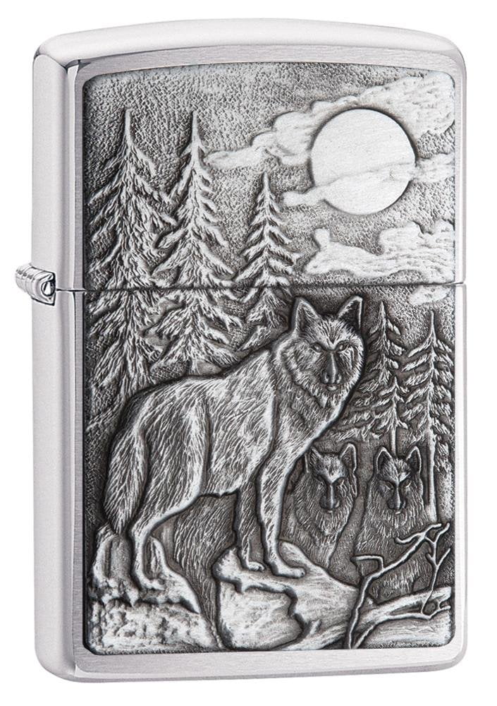 Zippo Lighter - Personalized Custom Message Engraved on Back Timberwolves Emblem Brushed Chrome (Brush 20855) #20855