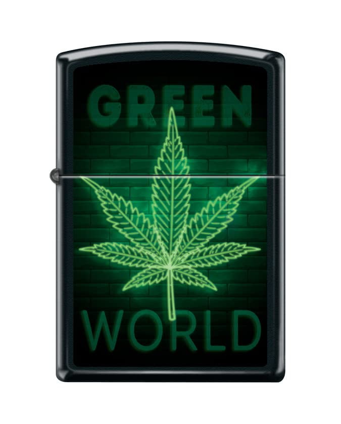 Zippo Lighter - Personalized Custom Message Engraved on Back for Leaf Designs Windproof Zippo Lighter (Green World Z5493)