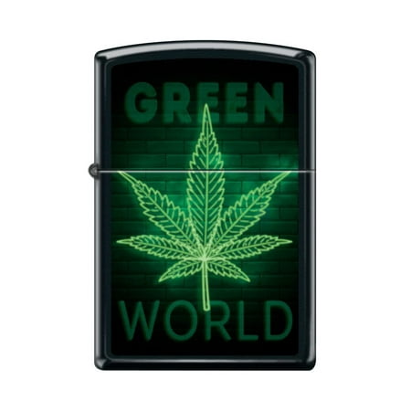 Zippo Lighter - Personalized Custom Message Engraved on Back for Leaf Designs Windproof Zippo Lighter (Green World Z5493)