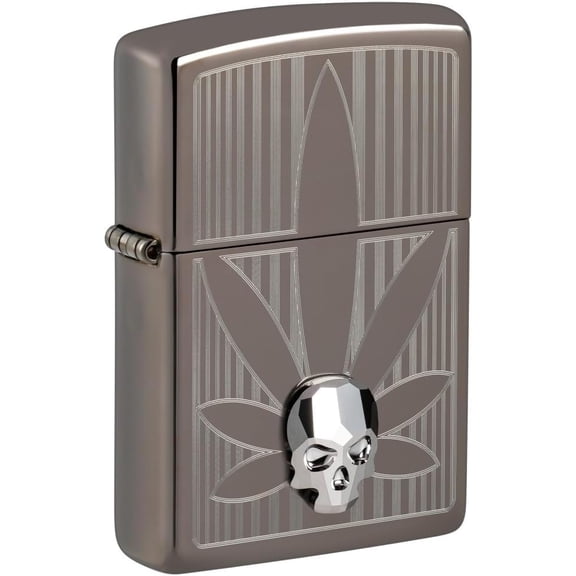 Zippo Lighter - Personalized Custom Message Engraved on Back for Leaf Designs Windproof Zippo Lighter (Skull Leaf 48773)