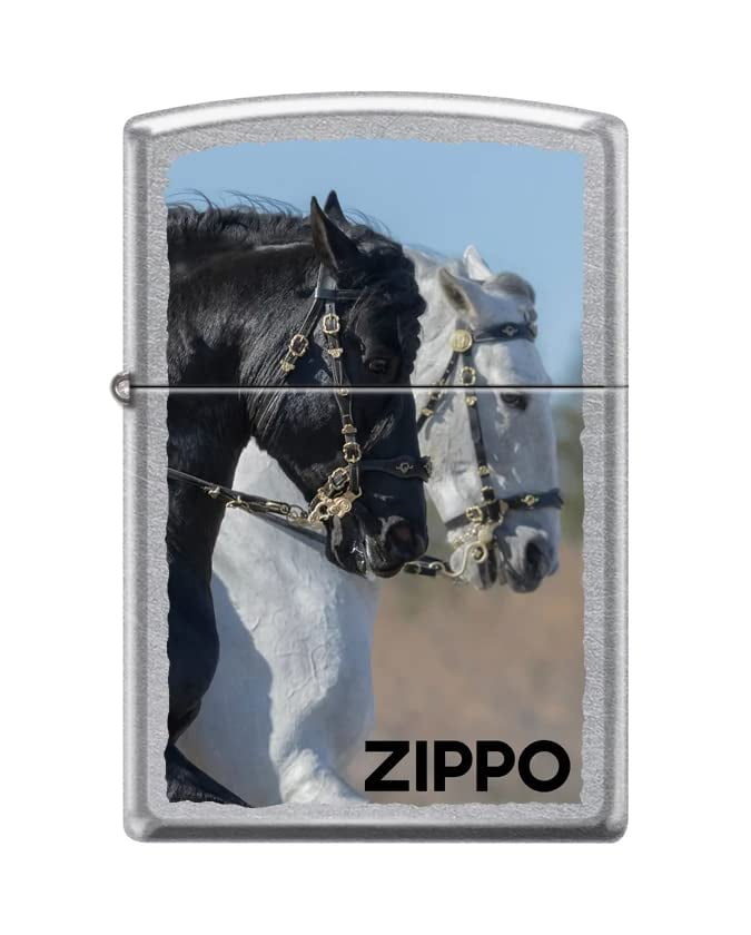 Zippo Lighter-Personalized Custom Message Engraved on Backside Andalusian Horses Street Chrome Windproof Lighter #Z5376