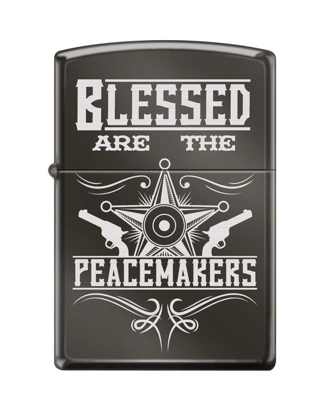 Zippo Lighter-Personalized Custom Message Engraved on Backside Blessed are Peacemaker La Black Ice Windproof Lighter #Z5514