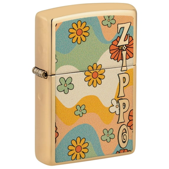 Zippo Lighter - Personalized Custom Message Engraved on Backside Blossoms Flower Power Design Windproof Lighter (Flower Power 48503)